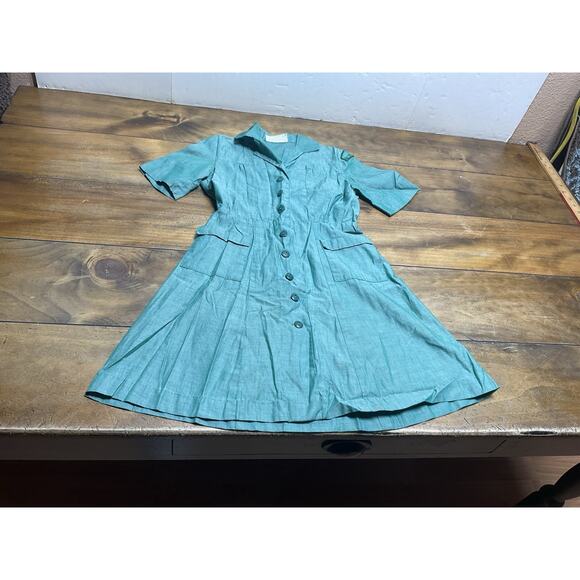 VTG 50s Girl Scout Uniform Dress Green Girls 10/12 Buttons Costume - Picture 4 of 15